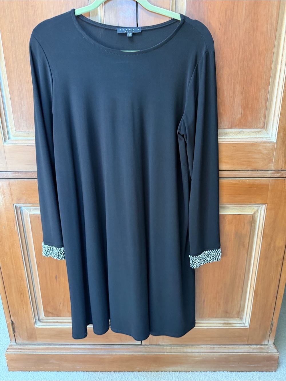 Tiana B Long-Sleeve Swing Dress with Beaded Cuffs